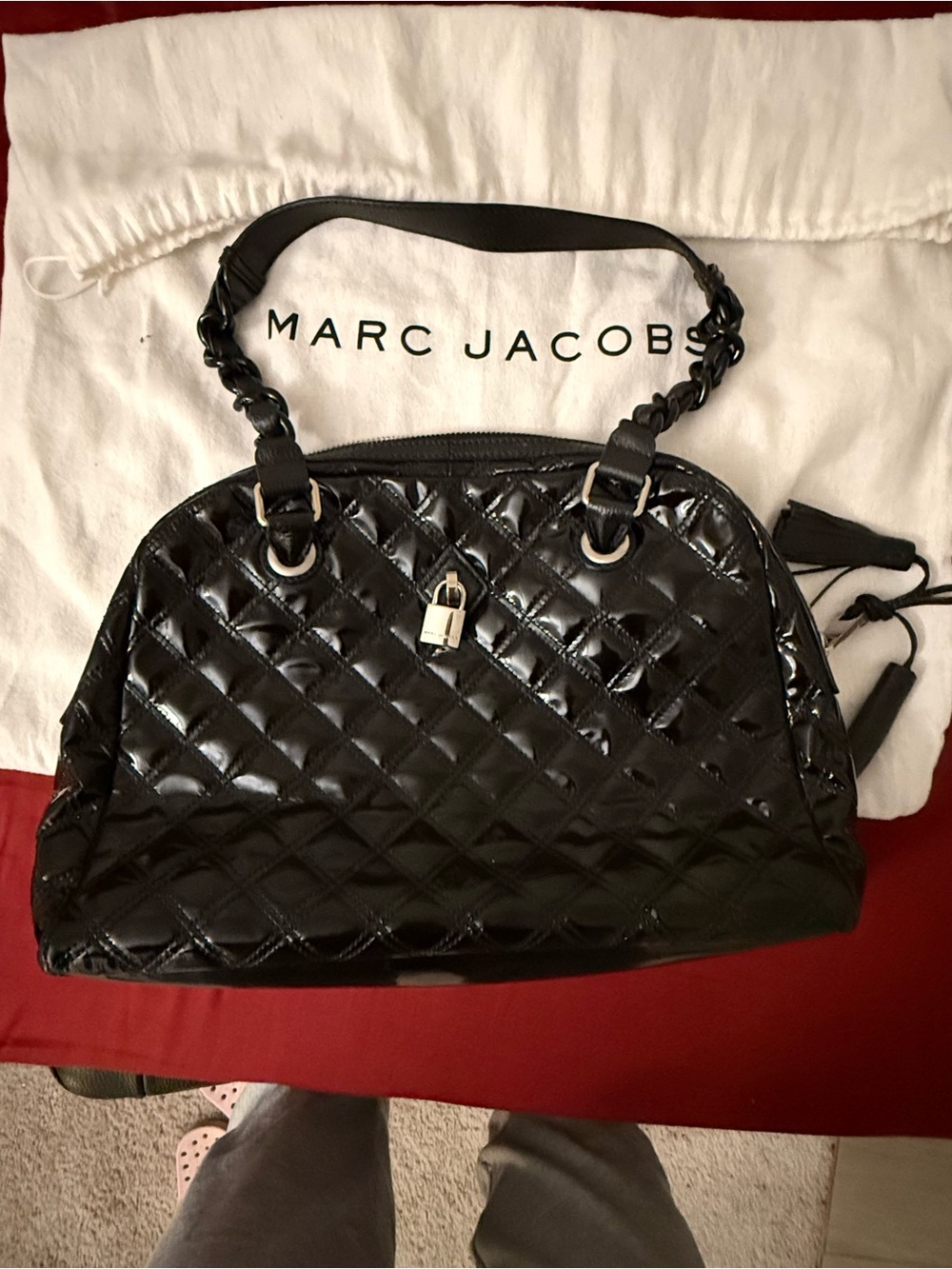 Marc Jacobs Black Quilted Patent Shoulder Satchel
